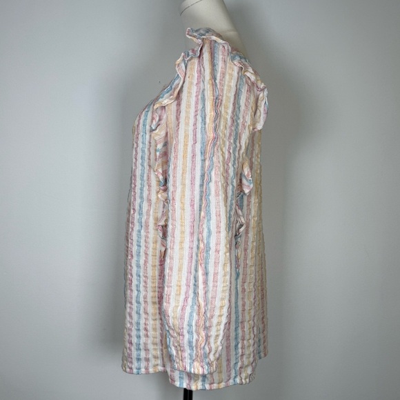 CHAPS Square Neck Striped Peasant Blouse Cotton Linen Blend Women’s Size Medium - Picture 5 of 10